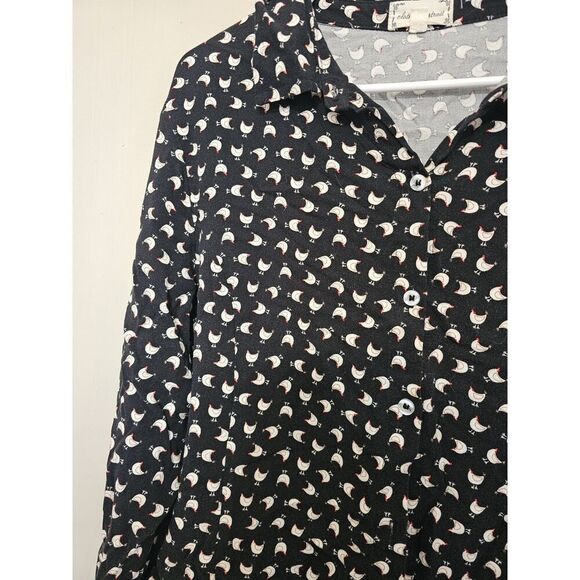Cloth & Portrait Top XL Womens Button Up Chicken Novelty Print Blouse Leghorn - Picture 2 of 6
